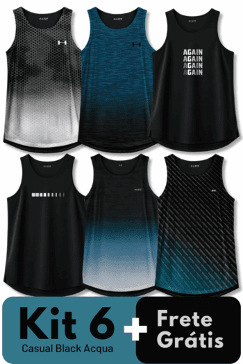 Kit 6 Regatas Casual Black Acqua + Frete Grátis